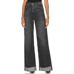 AGOLDE Dame High Rise Wide Leg Size 27 Ditch Jeans Cuffed Faded Black